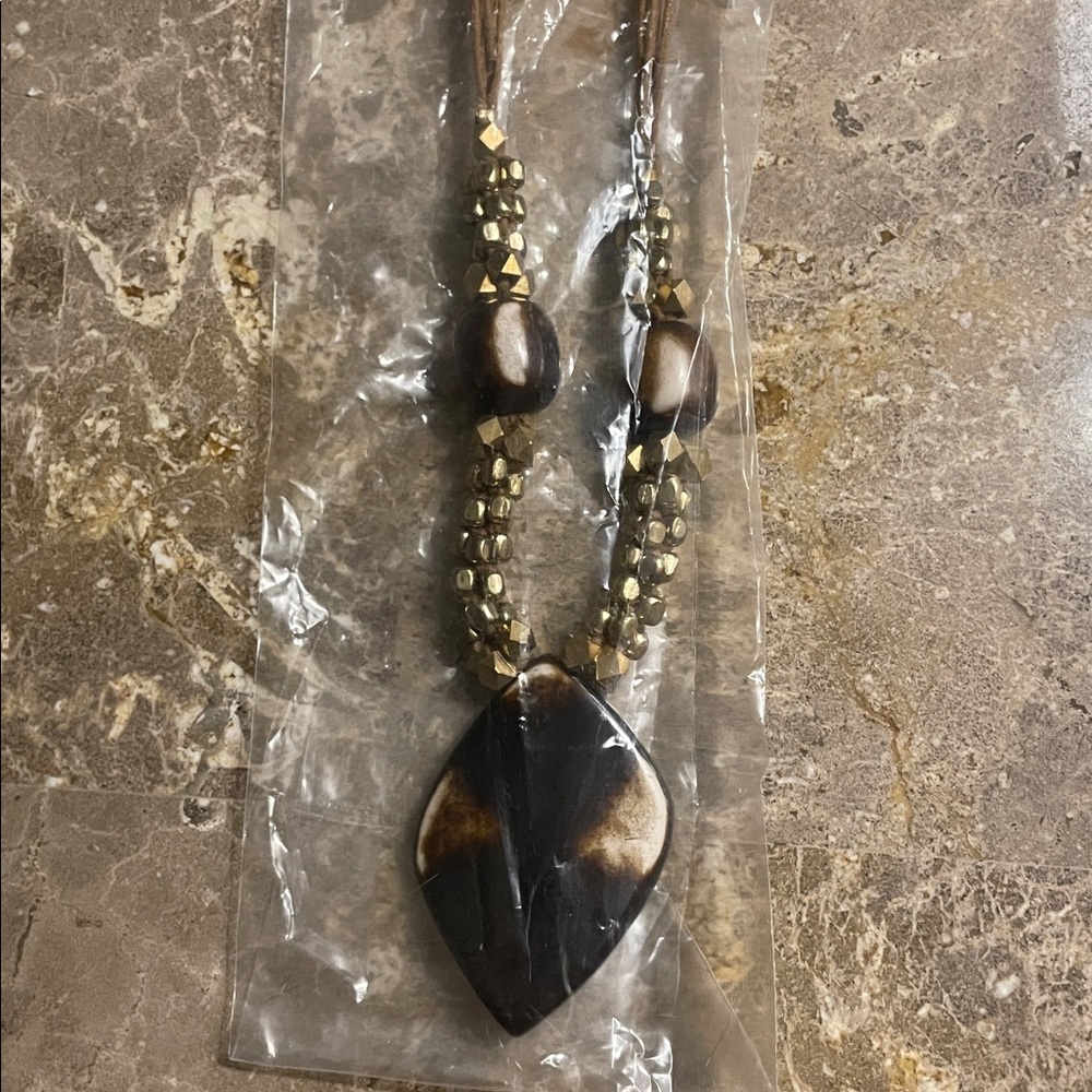 The Skipping Stone Handmade Unique Brown & Gold Necklace. Multi-Bead Design